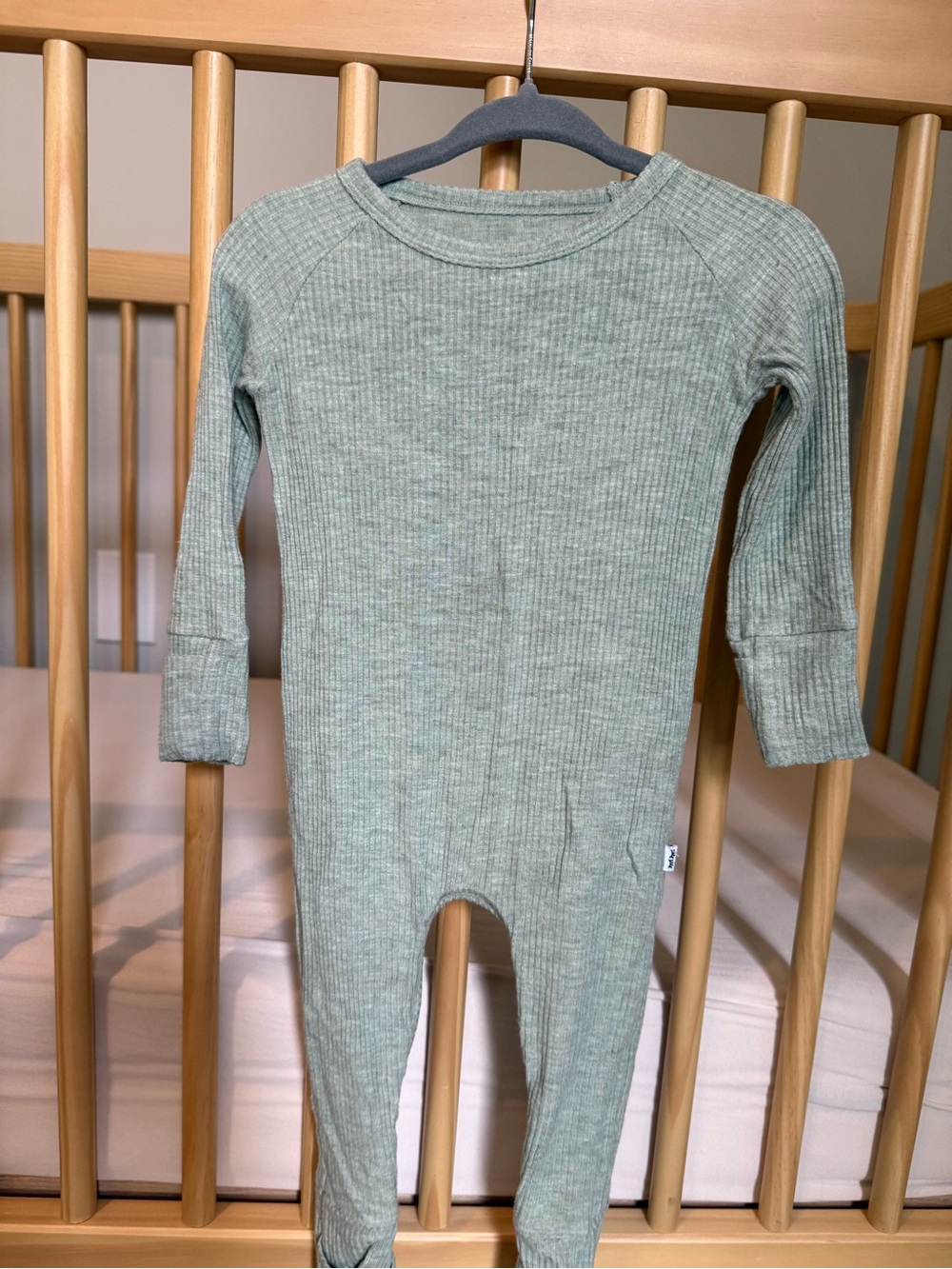 Little Sleepies 3-6M Heather Sage Ribbed Crescent Zippy (EUC)